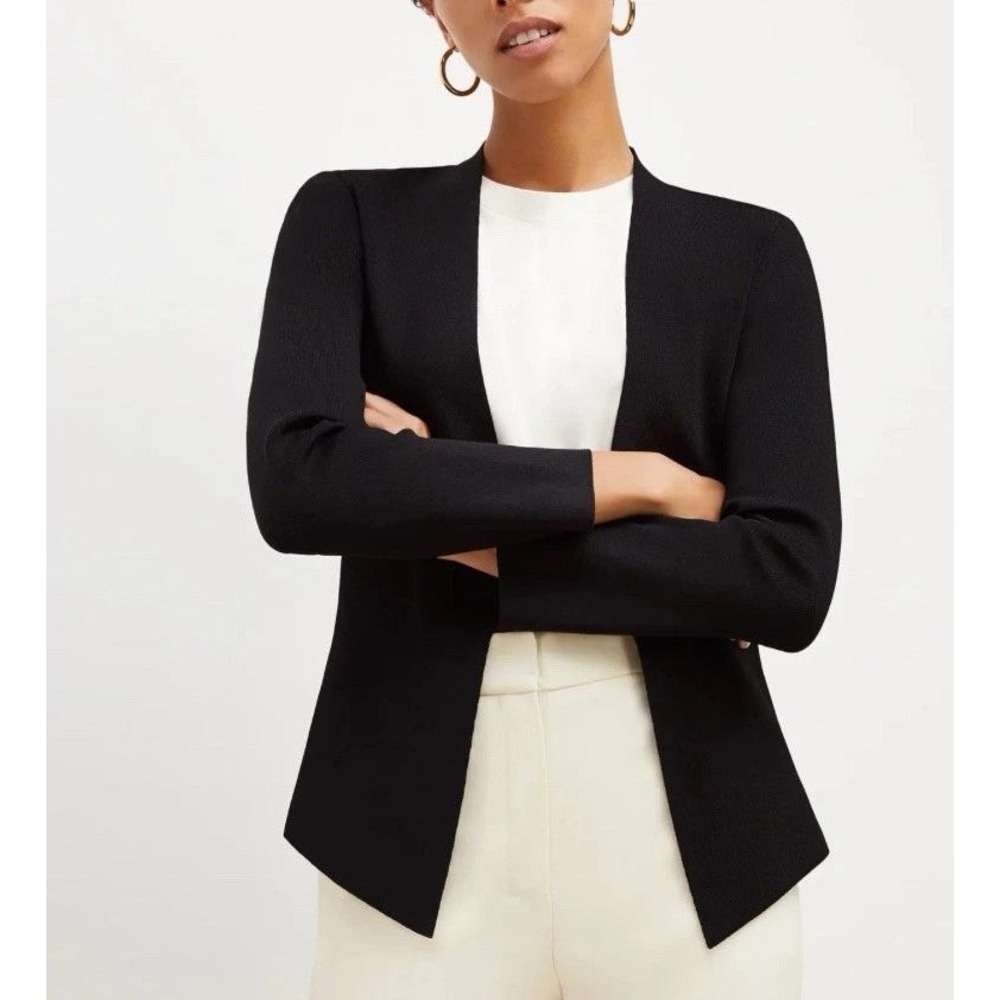 MM LaFleur Woolf Classic Jardigan Women XL Black Open Front Knit Blazer Cardigan